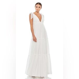Ieena x Mac Duggal - White Tiered V-Neck Plunging Maxi Dress - Size 6 70188